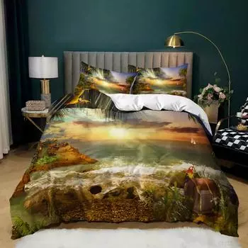 Комплект постельного белья с рисунком «Пляж, закат, риф», «Природный пейзаж», «Раскрашенный комплект постельного белья», «Природный пейзаж», «Покрывало из полиэстера» 70x133cm 2pcs