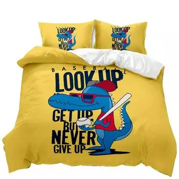 Комплект постельного белья с рисунком динозавра, играющего в бейсбол, никогда не сдавайся, комплект постельного белья с рисунком двуспального размера Queen King Size из полиэстера 70x133cm 2pcs