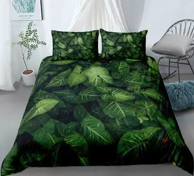 Комплект постельного белья с рисунком листьев, размер King Queen, полный комплект постельного белья из полиэстера с зелеными листьями для мальчика и девочки 70x133cm 2pcs