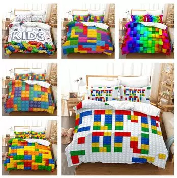 Комплект постельного белья с рисунком 3D Building Block, пододеяльник для мальчиков, наволочка из 2/3 предметов, подарок на день рождения, односпальная двуспальная кровать, покрывало Baby 100x135cm