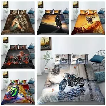 Комплект постельного белья с рисунком мотоцикла, двуспальная кровать, пододеяльник, наволочка, домашнее постельное белье AUKing, полный размер, украшение для дома Baby 100x135cm