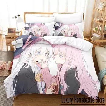Комплект постельного белья с рисунком в стиле аниме «Странствующая ведьма» и «Путешествие Элейны» с 3D-печатью, пододеяльник, двуспальный, двуспальный, двуспальный, для взрослых и детей, пододеяльник 70x133cm 2pcs