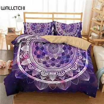 Комплект постельного белья с рисунком мандалы, фиолетовый градиент, комплект постельного белья с рисунком мандалы и культуры для подростков, пододеяльник из микрофибры размера «queen-size» EU single(135x200cm)