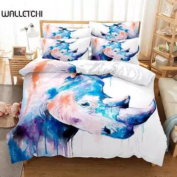 Комплект постельного белья с рисунком носорога, комплект пододеяльников, постельное белье с 3D-принтом, комплект постельного белья размера «queen size», модный дизайн EU single(135x200cm)