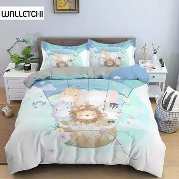 Комплект постельного белья с рисунком животных из мультфильмов, детский комплект постельного белья с рисунком льва, бегемота, жирафа, односпальный, двуспальный, размера «king-size», полиэстер EU single(135x200cm)