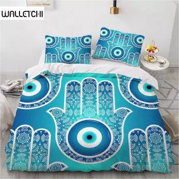 Комплект постельного белья с рисунком мандалы, хамса, рука с внутренним глазом, злые глаза, восточный художественный принт, комплект постельного белья для близнецов, пододеяльник из полиэстера, размер King EU single(135x200cm)