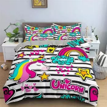 Комплект постельного белья с рисунком из мультфильма на 3D-принтере, пододеяльник, одеяло, комплект постельного белья, наволочка, размер King Queen Twin для мальчиков и девочек взрослых 135x200cm 2pcs