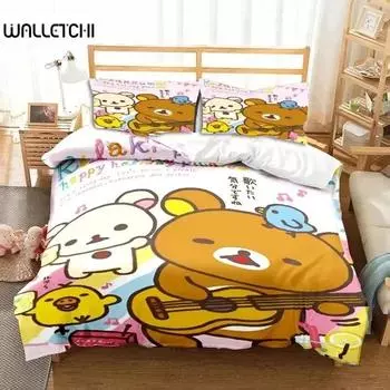 Комплект постельного белья с рисунком медведя Рилаккумы, пододеяльник, комплект постельного белья, пододеяльник, наволочка, одеяло размера «king-size», комплект постельного белья для мальчиков и взрослых EU Single 135x200cm