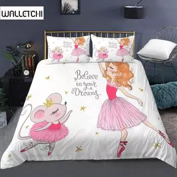 Комплект постельного белья с рисунком для детей, детская кроватка, танцующая девочка, пододеяльник и наволочка, Edredones Nios, принцесса, одеяло, покрывало EU single(135x200cm)
