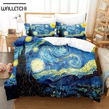 Комплект постельного белья с рисунком Ван Гога, напечатанный на 3D-принтере, пододеяльник с наволочкой, двуспальная кровать размера Queen King EU Single 135x200cm