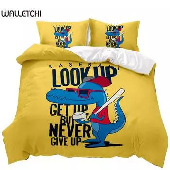 Комплект постельного белья с рисунком динозавра, играющего в бейсбол, никогда не сдавайся, комплект постельного белья с рисунком двуспального размера Queen King Size из полиэстера EU single(135x200cm)