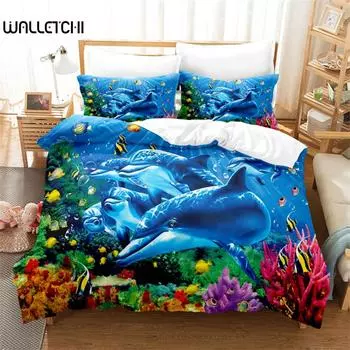 Комплект постельного белья с рисунком синего дельфина, комплект пододеяльников, постельное белье с 3D-принтом, комплект постельного белья размера «queen size», модный дизайн EU single(135x200cm)