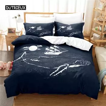 Комплект постельного белья с рисунком мультяшного кита, комплект постельного белья с цифровой печатью, комплект постельного белья размера «queen size», модный дизайн EU single(135x200cm)