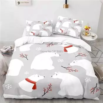 Комплект постельного белья с рисунком зимнего леса и медведя для взрослых и детей, для мальчиков и девочек, пододеяльник, наволочка, двуспальная кровать, двуспальная кровать, постельное белье 135x200cm