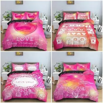 Комплект постельного белья с рисунком «Сладкие сердечки», мягкий, уютный, пододеяльник, красный фон, пододеяльник, двуспальная кровать, двуспальная кровать, постельное белье для двоих на день святого Валентина 70x133cm 2pcs