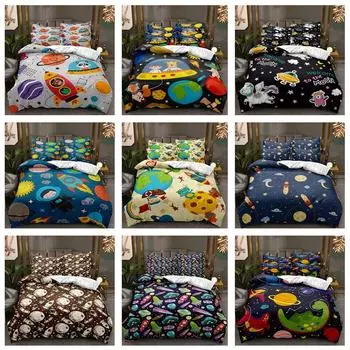 Комплект постельного белья с рисунком из мультфильма «3D космос» для мальчиков, пододеяльник, наволочка, 2/3 шт., односпальная двуспальная кровать, покрывало в подарок Baby 100x135cm