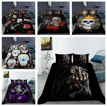 Комплект постельного белья с рисунком ужасов в виде черепа 3D для мальчиков и мужчин, пододеяльник, наволочка, 2/3 шт., подарок на Хэллоуин, мягкий чехол из микрофибры, домашний текстиль Baby 100x135cm