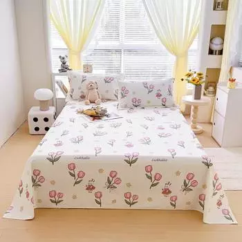 Комплект постельного белья с рисунком розового цветка и кролика, комплект постельного белья из 100% хлопка, мягкое, приятное для кожи, дышащее покрывало с 2 наволочками 160x230cm 3Pc