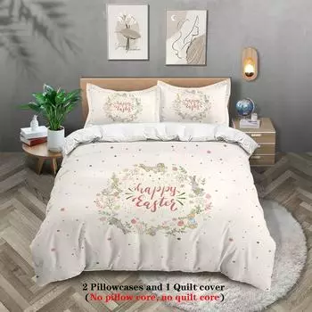 Комплект постельного белья с рисунком на пасхальную тематику из 3 предметов, 1 пододеяльник + 2 наволочки, для спальни подростков и взрослых, подарок на день рождения 135x200cm-EU-Single