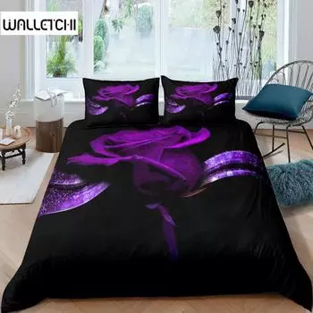 Комплект постельного белья с розами для женщин, шикарный фиолетовый комплект постельного белья с цветочным принтом, романтические цветы, блестки, королевского размера, покрывало для пар EU single(135x200cm)