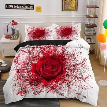 Комплект постельного белья с розами, красные и белые розы, комплект постельного белья для влюбленных, полиэстеровый пододеяльник, подарок на День святого Валентина, размер King Size US King 264x228cm