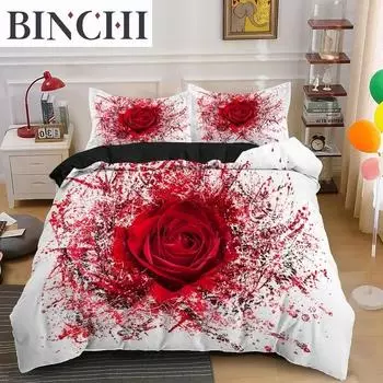 Комплект постельного белья с розами, красные и белые розы, комплект постельного белья для влюбленных, полиэстеровый пододеяльник, подарок на День святого Валентина, размер King Size 70x133cm 2pcs