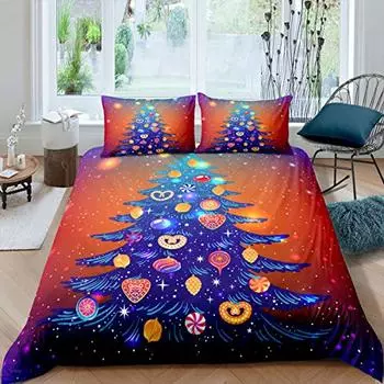 Комплект постельного белья с рождественской елкой, декор в виде конфет и звезд, пододеяльник на рождественскую тему, мягкий комплект постельного белья из полиэстера на новый год, 3 шт. для ребенка EU Single(135x200cm)