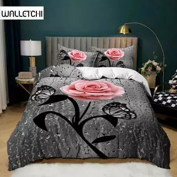Комплект постельного белья с розовым рисунком, размер Queen, комплект постельного белья с 3D-принтом и цветочным принтом, ботанический цветущий чехол из микрофибры EU single(135x200cm)