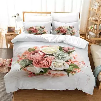 Комплект постельного белья с розовыми розами, пододеяльник с 3D-цветами, модный мягкий теплый комплект постельного белья для девочек, двуспальная кровать, пододеяльник UK Single 135x200cm&set
