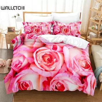 Комплект постельного белья с розовыми розами, комплект пододеяльников, комплект постельного белья с 3D-печатью, комплект постельного белья размера «queen size», модный дизайн EU single(135x200cm)