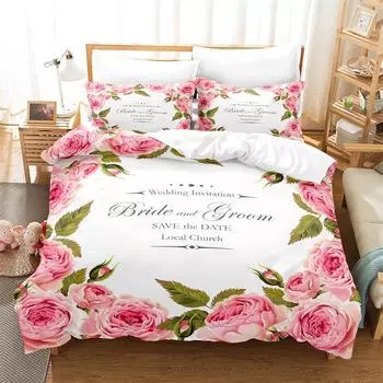 Комплект постельного белья с розовыми розами, комплект пододеяльников с 3D-цифровой печатью, покрывало размера Queen King Size для девочек, модный дизайн спальни EU single(135x200cm)
