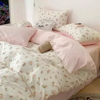 Комплект постельного белья с розовыми цветами, мягкий односпальный двуспальный пододеяльник размера queen-size, простыня, наволочка, постельное белье для девочек, домашнее постельное белье для девочек Twin 3pcs for 1m bed