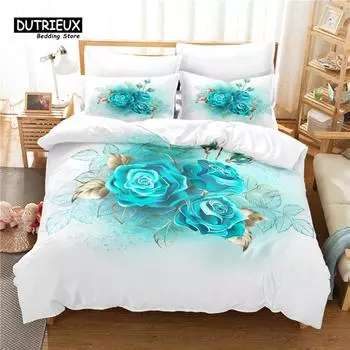 Комплект постельного белья с синим цветком, модный комплект постельного белья, мягкий, удобный, дышащий, для декора спальни и гостевой комнаты EU single(135x200cm)