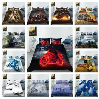 Комплект постельного белья с тематикой транспорта, пододеяльник и наволочка с принтом мотоцикла/самолета, AU/EU/US/DE, полноразмерное украшение для дома Baby 100x135cm