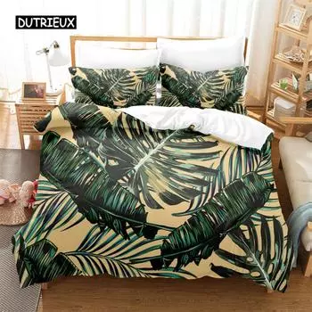 Комплект постельного белья с тропическим зеленым растением, комплект пододеяльников, постельное белье с 3D-принтом, комплект постельного белья размера «queen size», модный дизайн US Queen(228x228cm)
