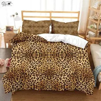 Комплект постельного белья с винтажным рисунком в виде животных и леопардовым принтом, мягкий и удобный комплект из 3-х предметов, комплект из 3-х предметов для детей EU 135x200cm 2PCS