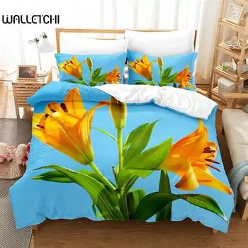 Комплект постельного белья с желтыми цветами и пододеяльником размера «queen size» Постельное белье с цифровой печатью Постельное белье размера «king size» Постельные комплекты EU single(135x200cm)