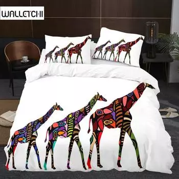 Комплект постельного белья с жирафом, комплект постельного белья в стиле ретро с изображением животных, мягкий и удобный пододеяльник размера King Size EU single(135x200cm)