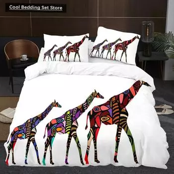 Комплект постельного белья с жирафом, комплект постельного белья в стиле ретро с изображением животных, мягкий и удобный пододеяльник размера King Size EU single(135x200cm)