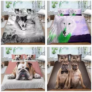Комплект постельного белья с животным принтом Пододеяльник и наволочка Односпальная/двуспальная кровать Полноразмерный комплект домашнего постельного белья 2/3 Удобный домашний текстиль DE 100x135cm