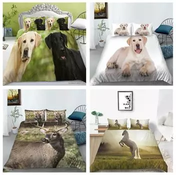 Комплект постельного белья с животным принтом, пододеяльник и наволочка, односпальная двуспальная кровать, полноразмерное постельное белье для спальни, полиэстер с молнией, удобный пододеяльник DE 100x135cm