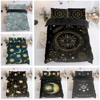 Комплект постельного белья с золотым тиснением «Солнце и Луна», двойное/королевское/королевское одеяло Single 135x200cm