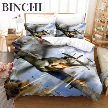 Комплект постельного белья Самолет Истребитель Пододеяльник Небесный Летающий Истребитель King Queen Для Детей Подростков Мальчиков Современный Крутой Самолет Пододеяльник EU single(135x200cm)