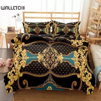 Комплект постельного белья Seamless Chains Baroque Pattern Bohemian Small Single Twin Double Queen King Cal King Size Комплект постельного белья EU single(135x200cm)
