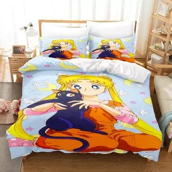 Комплект постельного белья «Сейлор Мун» с одеялами, комплект постельного белья размера «king size» для мальчиков и девочек в 3D EU single(135x200cm)