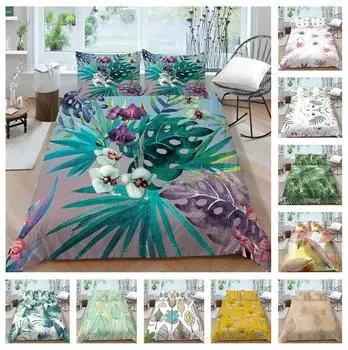 Комплект постельного белья серии 3D Leaf с зелеными растениями, летний свежий пуховый пододеяльник и наволочка, полноразмерный быстросохнущий домашний интерьер Baby 100x135cm