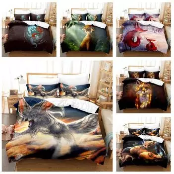 Комплект постельного белья серии 3D Fox с животным принтом, пододеяльник, наволочка, 2/3 шт., EU135 * 200, супер большая кровать, мягкий, быстросохнущий домашний текстиль Baby 100x135cm