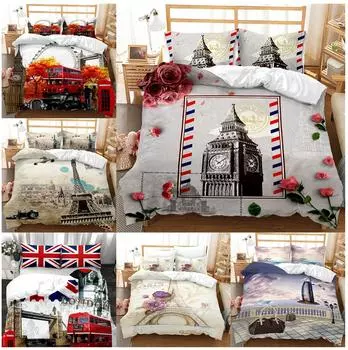 Комплект постельного белья серии «Архитектурный пейзаж» Пододеяльник Наволочка Комплект постельного белья Пододеяльник Полноразмерная односпальная/двуспальная кровать Украшение дома Baby 100x135cm