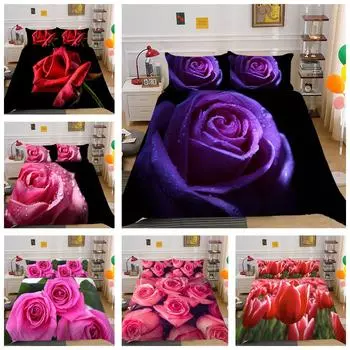 Комплект постельного белья серии «Цветок» на День святого Валентина с узором розы, пододеяльник, комплект постельного белья, полный размер, односпальная/двуспальная кровать, украшение дома Baby 100x135cm