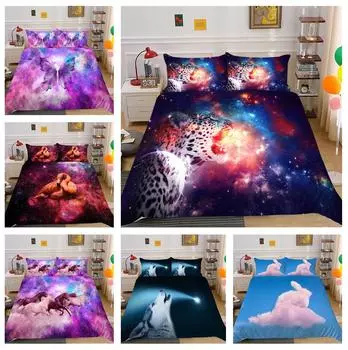Комплект постельного белья серии «Звездное небо с животными» с рисунком животного, пододеяльник и наволочка, 2/3 предмета, комплект постельного белья из микрофибры Baby 100x135cm